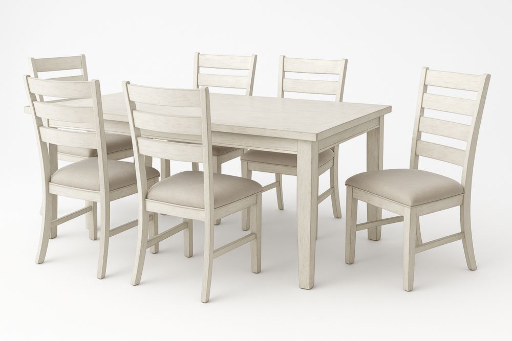 Ensemble Salle à Manger 7 Pièces Bois Massif Blanc Crème Table Rectangulaire 150x90x75 cm 6 Chaises