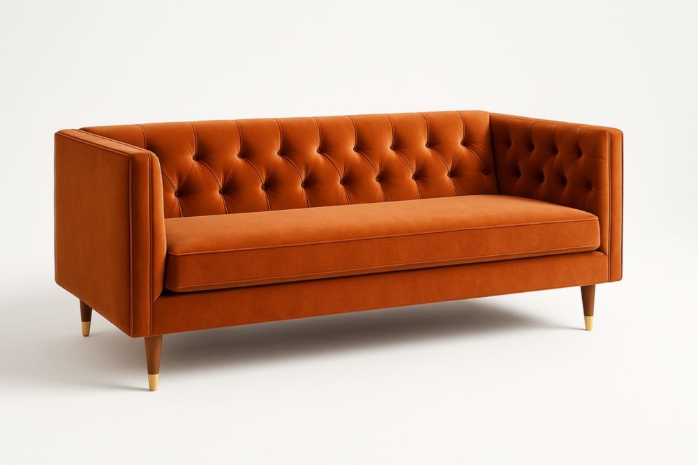 Canapé 3 Places Velours Orange Boutonné 210x85x75 cm