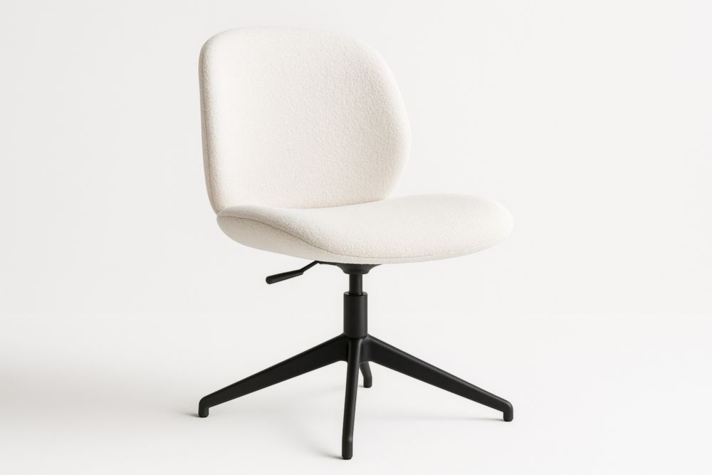 Chaise de Bureau Pivotante en Tissu Bouclé Blanc avec Structure Métal