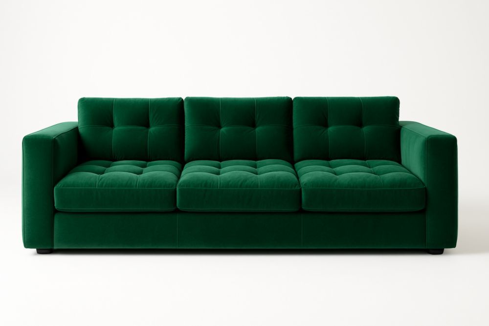 Sofa en velours vert coussins épais 220 cm