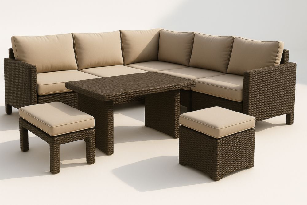 Salon de jardin en résine tressée avec coussins beige ensemble complet