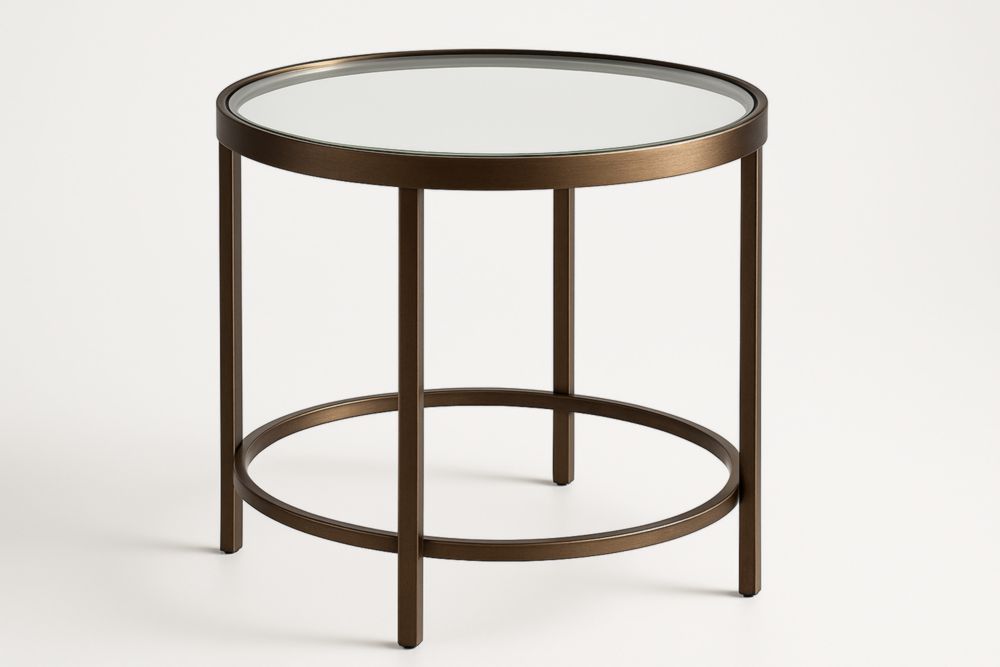 Table basse ronde métal verre trempé brun 51cm