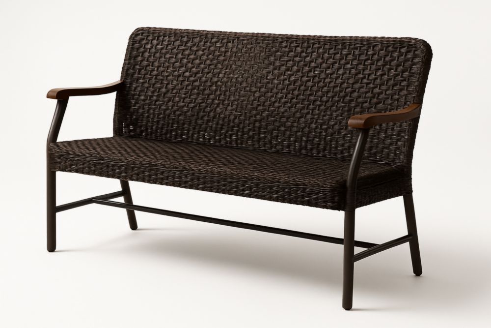 Banc d'extérieur 2 places en rotin et métal marron