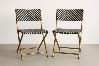 Chaise pliante en métal et résine tressée noir/blanc ensemble de 2