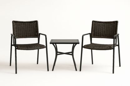 Ensemble mobilier de jardin en rotin synthétique noir avec table en verre trempé 2 chaises