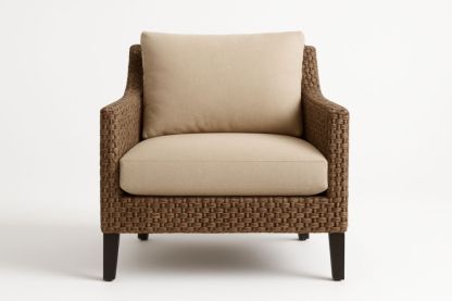 Fauteuil en résine tressée avec coussins amovibles beige/marron 90cm x 85cm x 75cm