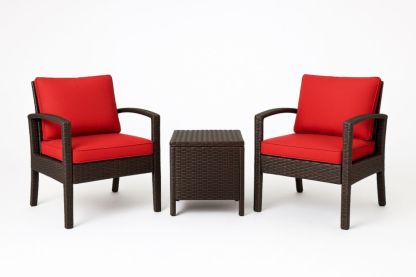 Ensemble de mobilier de jardin en résine tissée fauteuils rouges avec table d'appoint