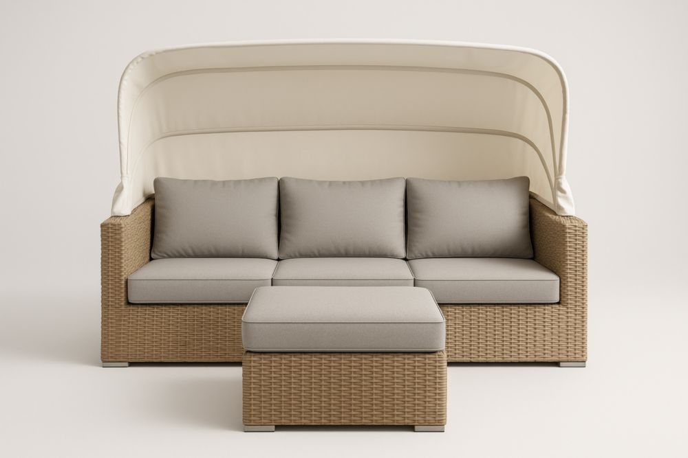 Set de Canapé Modulable Extérieur en Rotin Synthétique avec Auvent Réglable Beige/Gris