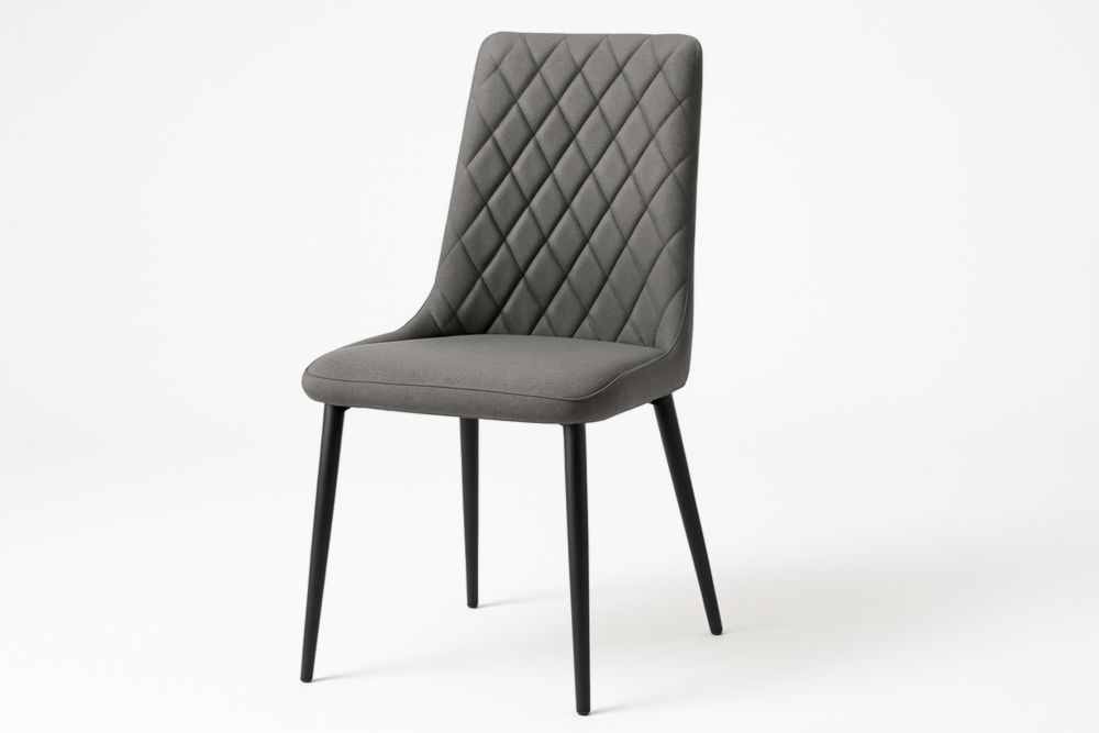 Chaise en tissu polyester gris anthracite avec pieds en métal noir hauteur 85cm