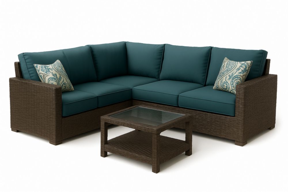 Ensemble de Salon de Jardin en Résine Tressée avec Table Basse en Verre et Coussins