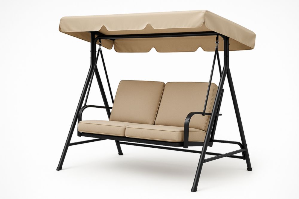 Balancelle de Jardin 2 Places en Acier avec Coussins en Polyester Beige