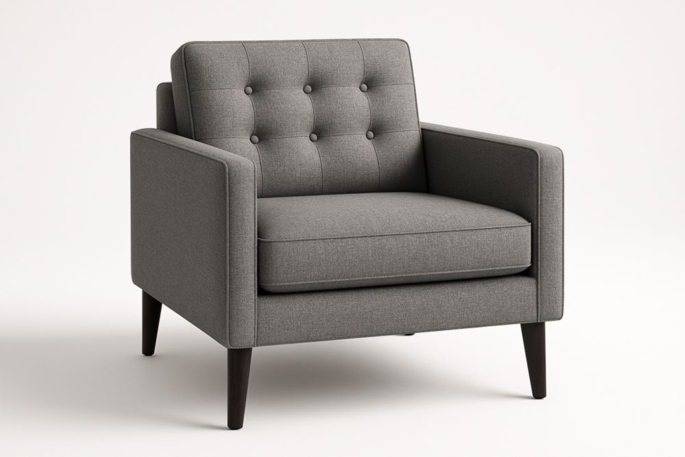 Fauteuil en Tissu Gris avec Accoudoirs et Dossier Boutonné 85x92x87 cm