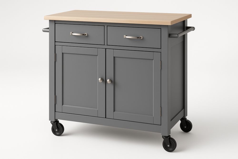 Chariot de Cuisine avec Roulettes et Plateau en Bois 104x48x92 cm Gris
