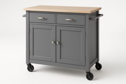 Chariot de Cuisine avec Roulettes et Plateau en Bois 104x48x92 cm Gris