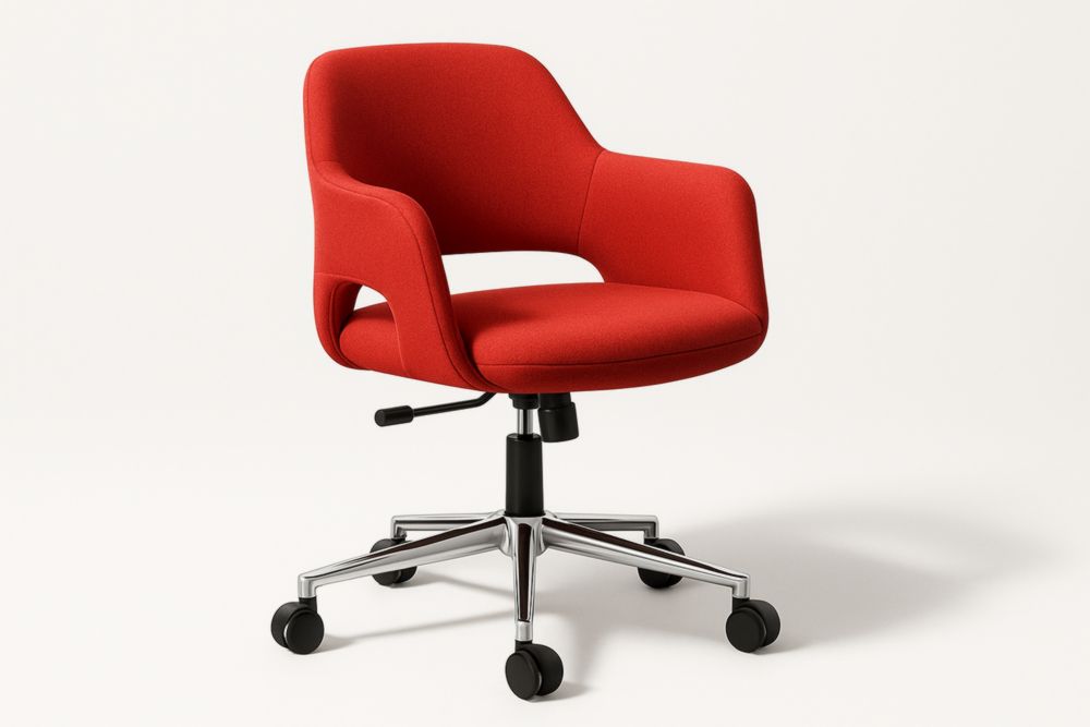 Chaise de bureau pivotante rouge hauteur réglable avec base en acier