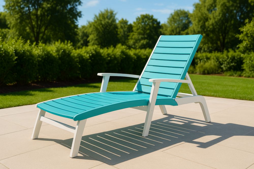 Chaise longue de jardin en plastique bleu