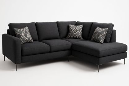 Canapé d'angle tissu polyester anthracite L 275 cm avec coussins décoratifs