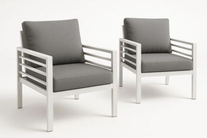 Ensemble de deux fauteuils d'extérieur en aluminium avec coussins en polyester gris, 75 cm x 83 cm x 86 cm