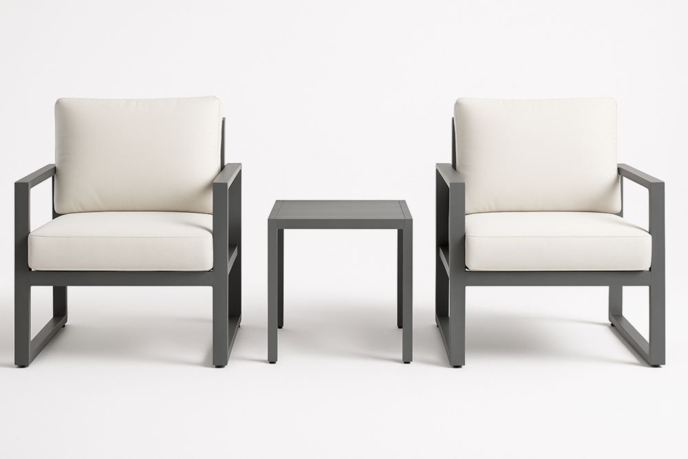 Ensemble de salon de jardin 2 fauteuils crème 1 table aluminium anthracite