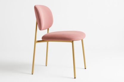 Chaise en Velours Bois de Rose avec Structure Métallique Dorée 75 cm x 55 cm x 50 cm