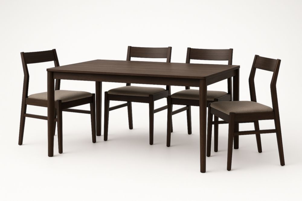 Table à manger avec 4 chaises en bois massif marron