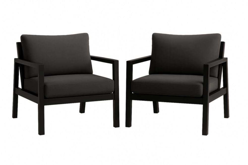 Lot de 2 fauteuils en aluminium rembourrés en tissu noir