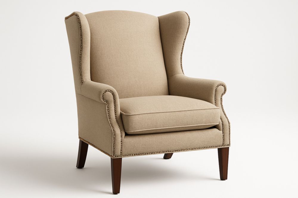 Fauteuil Bergère Tissu Lin Beige Bois Dimensions 100x80x110 cm