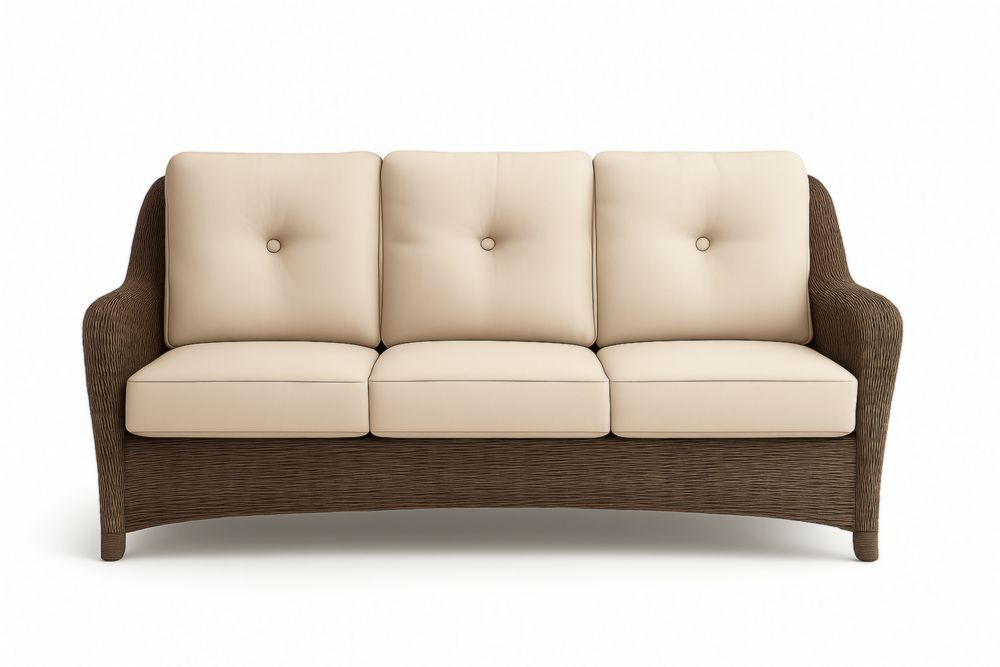 Canapé 3 Places Tissu Beige et Osier Synthétique Brun