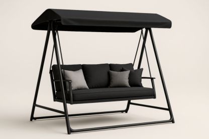 Balancelle extérieure en acier avec auvent et coussins noir 195 cm x 120 cm x 167 cm