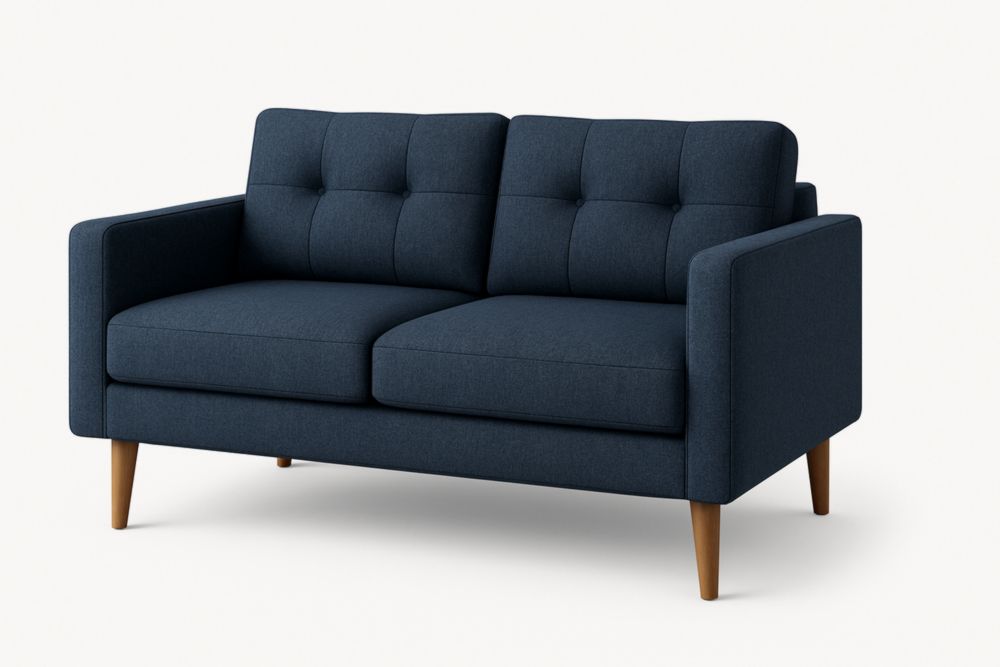 Canapé 2 places Tissu Polyester Bleu Pieds Bois 145x85x90 cm