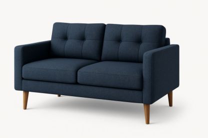 Canapé 2 places Tissu Polyester Bleu Pieds Bois 145x85x90 cm