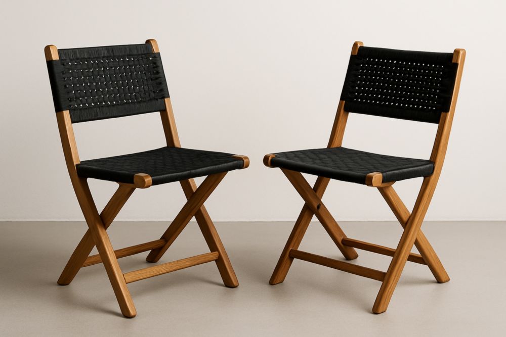 Chaise Pliante Bois/Polyester Noir 82 cm Set de 2