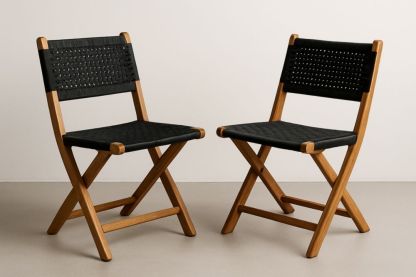 Chaise Pliante Bois/Polyester Noir 82 cm Set de 2