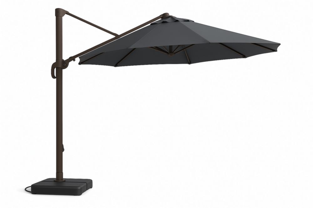Parasol Déporté Rond 300 cm Aluminium Polyester Gris avec Base