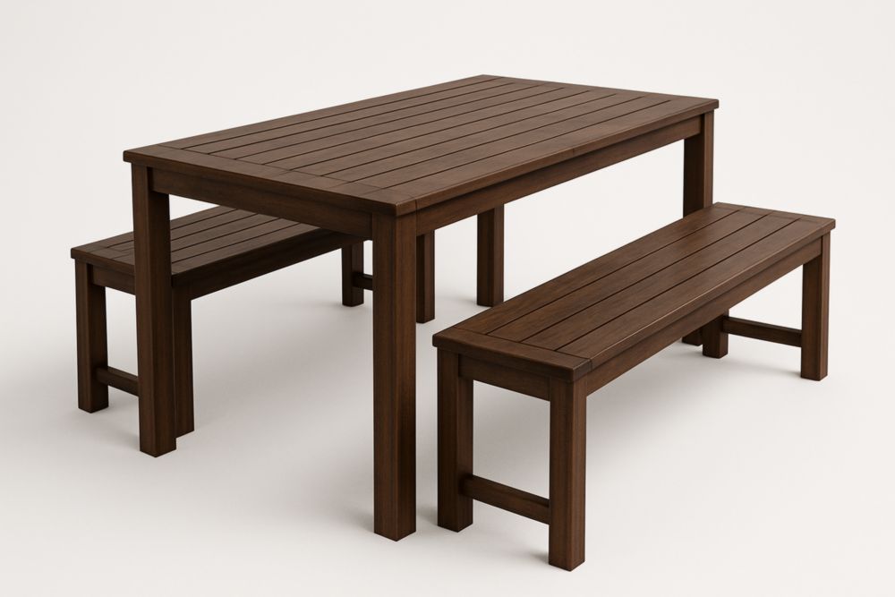 Ensemble de Table et Bancs Extérieur Rectangulaire Bois Massif 150x90x75cm