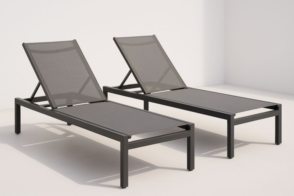 Chaise longue d'extérieur réglable en aluminium et textilène gris foncé ensemble de 2