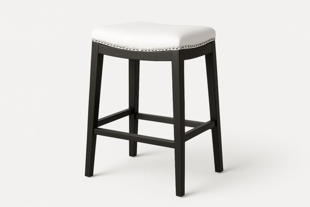Tabouret de Bar Bois Hêtre Noir Coussin PU Blanc 46x30x76cm