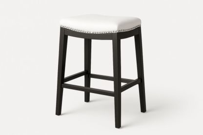 Tabouret de Bar Bois Hêtre Noir Coussin PU Blanc 46x30x76cm