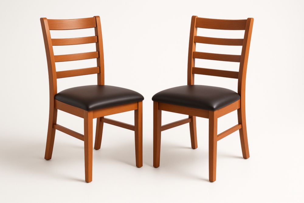 Chaise en bois massif avec siège en PU noir ensemble de 2