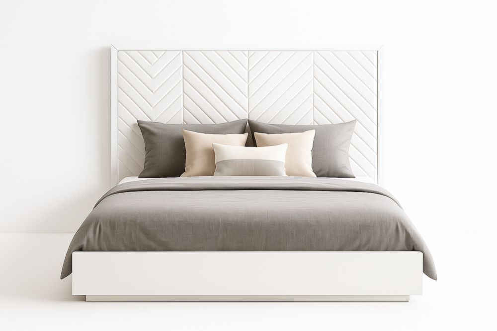 Lit double avec tête de lit en bois blanc motif chevron 160x200 cm