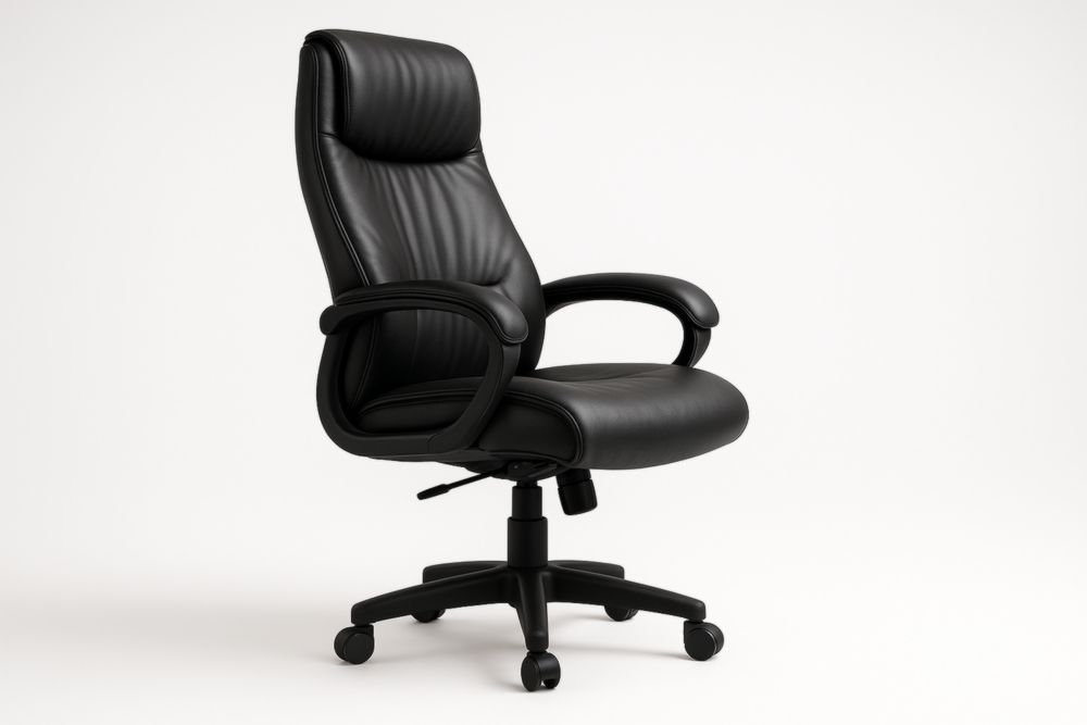 Chaise de bureau réglable en cuir synthétique Noir avec accoudoirs et roulettes