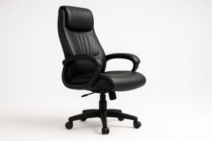 Chaise de bureau réglable en cuir synthétique Noir avec accoudoirs et roulettes