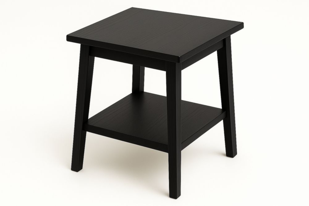 Table d'appoint en bois MDF noir avec étagère carrée 50 cm