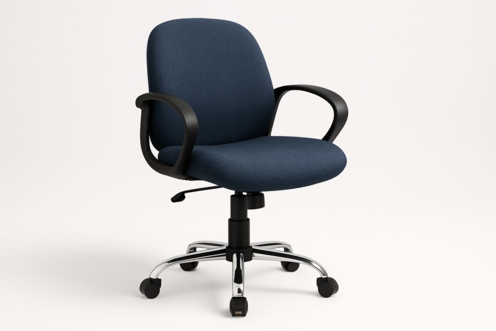 Chaise de bureau pivotante hauteur réglable tissu polyester bleu