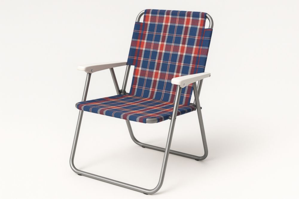 Chaise de camping pliable tissu écossais structure métal bleu/rouge/blanc