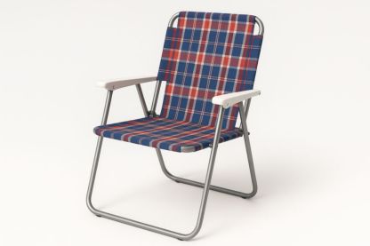 Chaise de camping pliable tissu écossais structure métal bleu/rouge/blanc