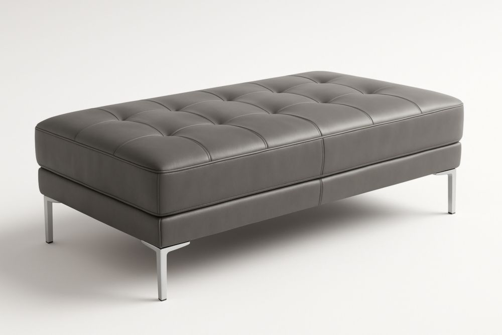 Ottomane rectangulaire cuir synthétique gris 120x60x40 cm