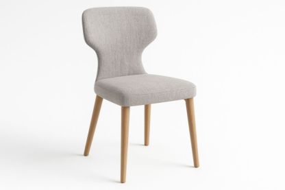 Chaise rembourrée en tissu gris clair pieds en bois hauteur 87cm