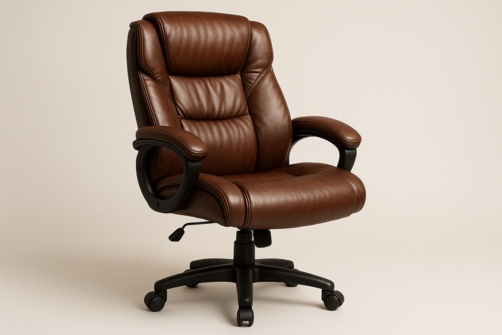 Chaise de bureau ergonomique cuir brun pivotante réglable