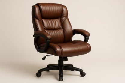 Chaise de bureau ergonomique cuir brun pivotante réglable